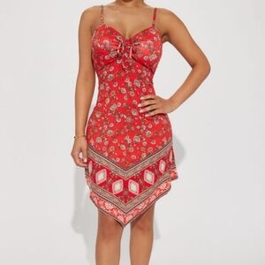 Red Floral Spaghetti Strap Mini Dress Size XL Tie Front Handkerchief NWT